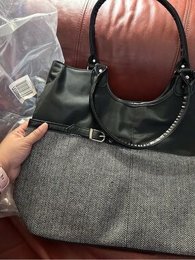 Black and Gray Herringbone Tote Bag - Women's Shoulder Bag